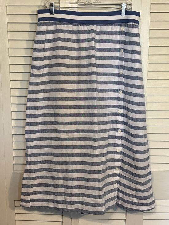 J. Jill Dresses & Skirts - J. Jill Women's Large Love Linen Maxi Skirt Blue Striped Side Button Pockets